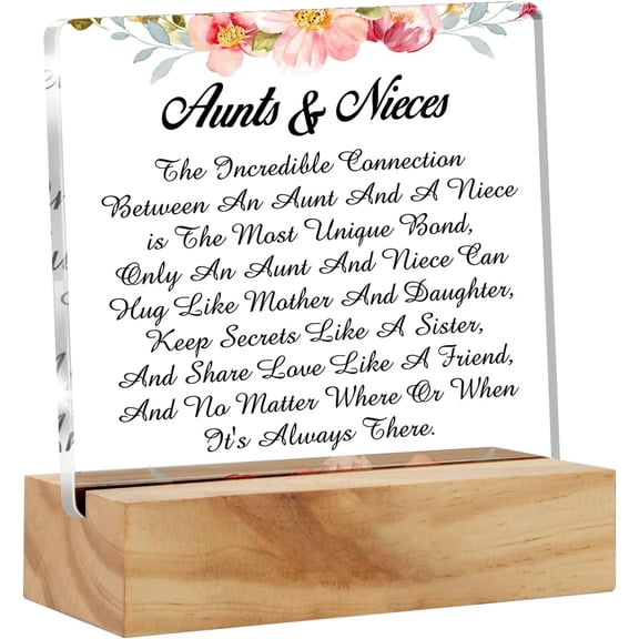 Auntie Gift Aunt Gifts from Niece, Thoughtful Aunts & Nieces Desk Decor Aunt Square Acrylic Desk Plaque Sign With Wood Stand Home Desk Sign Keepsake Present 4x4 Inch