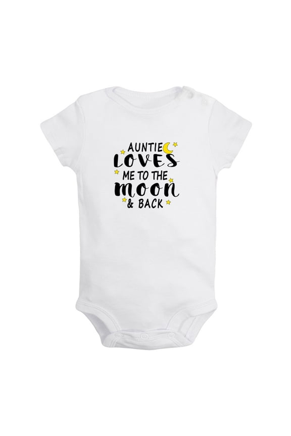 My Auntie Loves Me To The Moon and Back Funny Rompers For Babies, Newborn Baby Unisex Bodysuits, Infant Jumpsuits, Toddler 0-24 Months Kids One-Piece Oufits