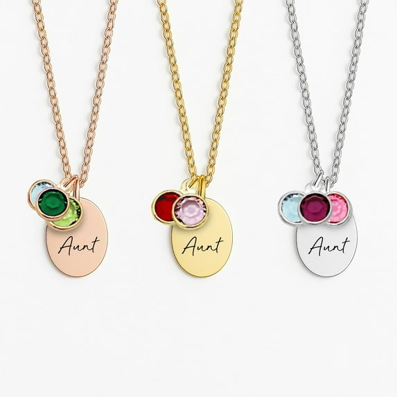 Auntie Necklace Personalized Aunt Gifts from Nieces and Nephews With Kids Birth Month Birthstones - Custom Aunt Jewelry with Custom Birth Stone Charms Handmade Jewelry - Mother's Day Gifts