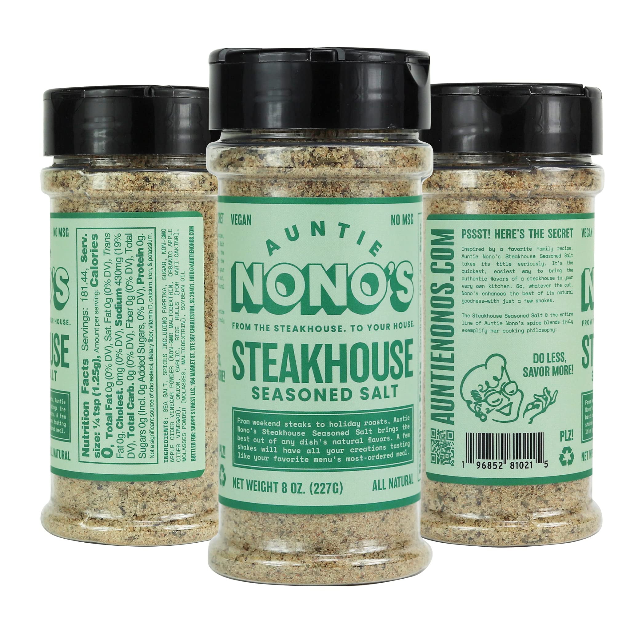 Auntie Nono's Steakhouse Seasoned SE33 Salt, All-Natural Gluten