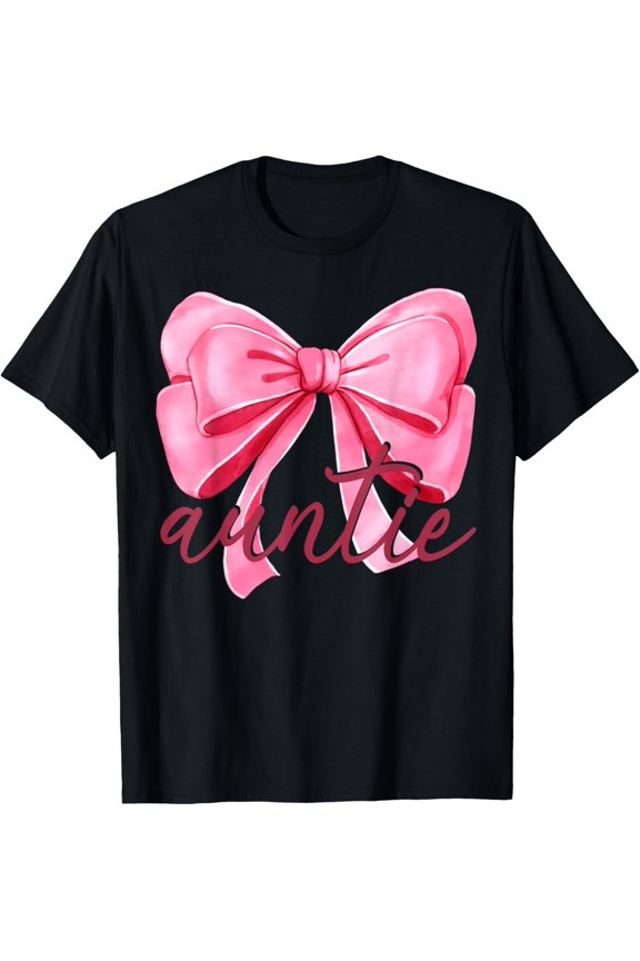 Auntie Pink Bow Birthday Shower Family Pink Ribbon T-Shirt Shirts