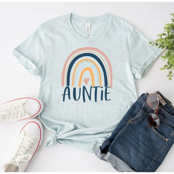 Auntie Rainbow T-shirt Mother's Day Shirt Squad Gift Top Christmas Tee Best Aunt Shirts Birthday Women's Retro Life For Mothers Pregnancy