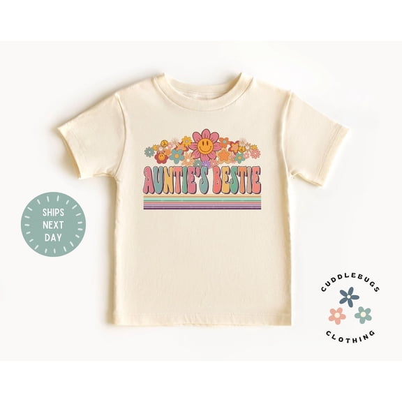 Auntie'S Bestie Toddler Shirt - Cute Retro Boho Aunt Girls Tee - Aunt Gift From Niece - Natural Kids Shirt, New Born, Baby Shower Gift, New Parents Gift
