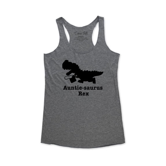 Auntie-Saurus Rex - wallsparks Crown Hill Brand - funny workout Bridal shower party tank top - Soft Tri-Blend Racerback Tank for Women