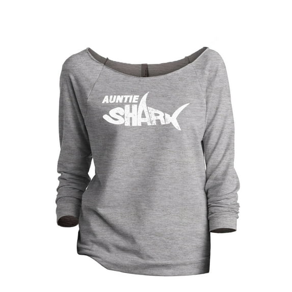 Auntie Shark Women's Fashion Slouchy 3/4 Sleeves Raglan Sweatshirt Sport Grey Small
