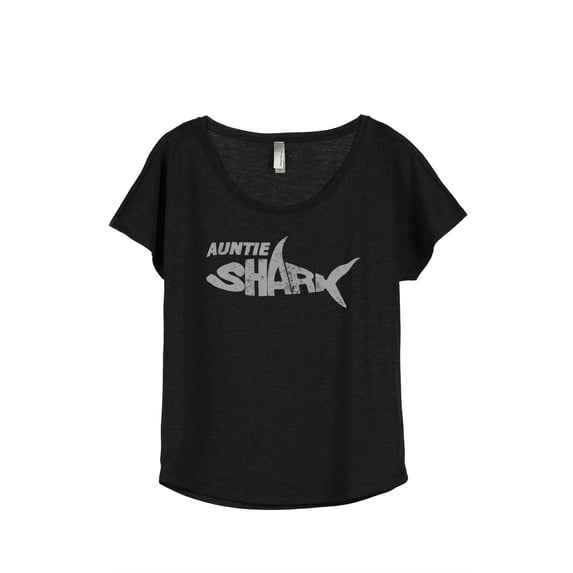 Auntie Shark Women's Fashion Slouchy Dolman T-Shirt Tee Heather Black Large