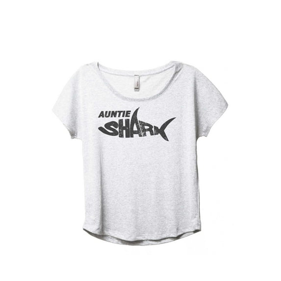 Auntie Shark Women's Fashion Slouchy Dolman T-Shirt Tee Heather White 3X-Large