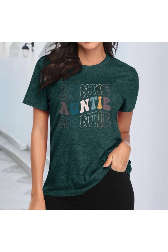 Auntie T Shirt Women Cute Heart Print Aunt Tops Tees Casual Short Sleeve Vacation Shirts Tops Women's T Shirt Medium Women's Casual Shirts Sleeve T Long Sleeve Compression Shirt Women Short Sleeve