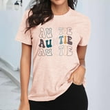 Auntie T Shirt Women Cute Heart Print Aunt Tops Tees Casual Short