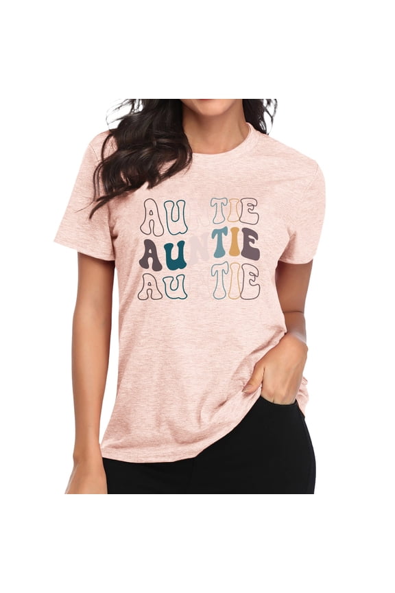 Auntie T Shirt Women Cute Heart Print Aunt Tops Tees Casual Short Sleeve Vacation Shirts Tops