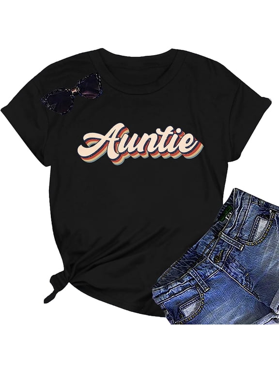 Auntie T Shirt Women Cute Love Heart Print Bless Aunt Tops Tees Casual Short Sleeve Vacation Shirts Tops