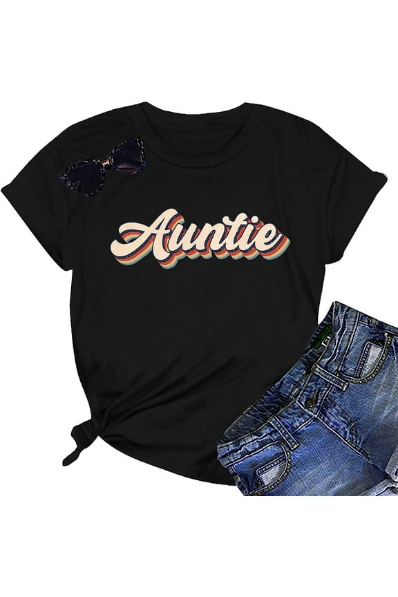 Auntie T Shirt Women Cute Love Heart Print Bless Aunt Tops Tees Casual Short Sleeve Vacation Shirts Tops