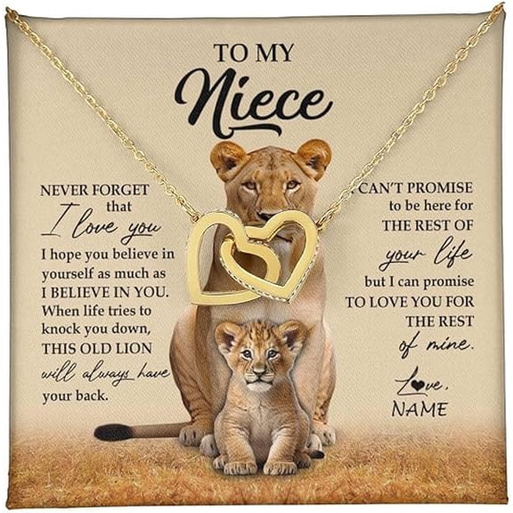 Auntie Uncle Not Even Time Floral Niece Birthday Graduation Christmas with Customized Message Card and Gift Box, Personalized To My Niece Necklace From Aunt, Interlocking Heart Necklace