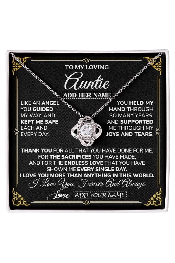Auntie Without You Necklace, Gold Love Knot Necklace