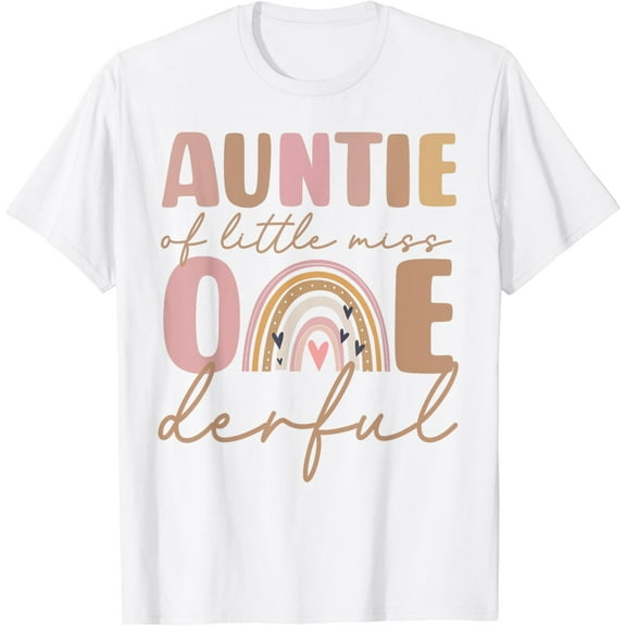 Auntie of Little Miss Onederful First Birthday Boho Rainbow T-Shirt