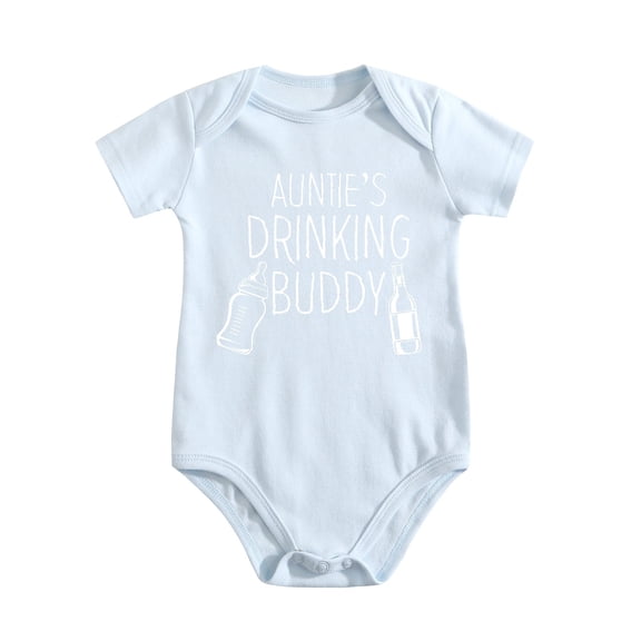 Auntie's Drinking Buddy Baby Bodysuit Funny Adorable Romper Cute Clothing Newborn Boys Baby Blue-style 9-12M