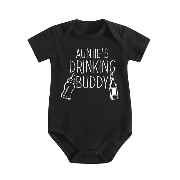 Auntie's Drinking Buddy Baby Bodysuit Funny Adorable Romper Cute Clothing Newborn Boys Black-style 6-9M