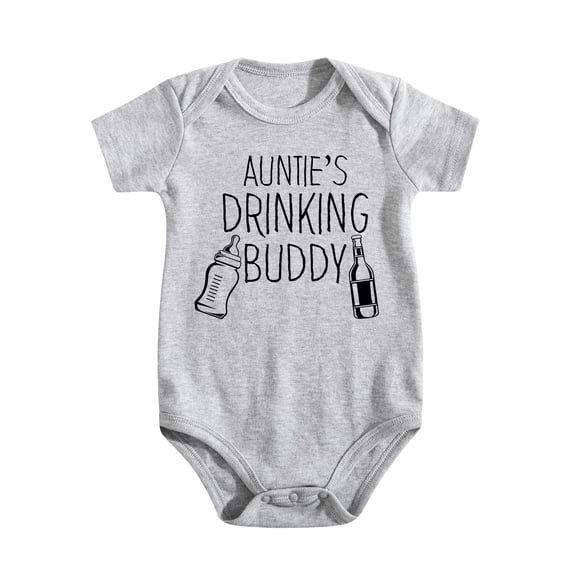 Auntie's Drinking Buddy Baby Bodysuit Funny Adorable Romper Cute Clothing Newborn Boys Light Gray-style-1 3-6M