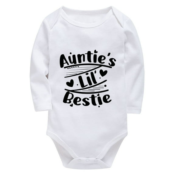 Auntie's Lil' Bestie Rompers for Boys Long Sleeve Baby Girl Jumper Outfit White 3-6 Month White Onesie