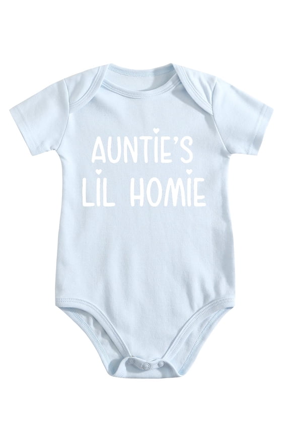 Auntie's Lil Homie Baby Bodysuit Funny Adorable Cute Newborn Announcement Outfit Boys Baby Blue-style 0-3M