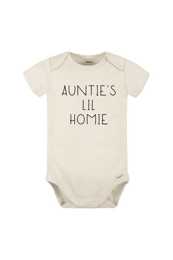Auntie's Lil Homie Cute Baby Onesie® Brand Bodysuit Shirt Premium Custom Clothes Unisex Baby Gift for Mom Newborn 3-6m Natural
