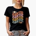 thumbnail image 1 of Auntie with Cute Flowers & Butterfly, Family or Aunt Themed, Groovy Retro Wavy Text Merch Gift, Black T-Shirt, Large, 1 of 5