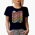 thumbnail image 1 of Auntie with Cute Flowers & Butterfly, Family or Aunt Themed, Groovy Retro Wavy Text Merch Gift, Navy Blue T-Shirt, Large, 1 of 5