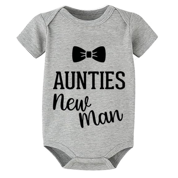 Aunties New Man Gender Neutral Going Home Outfit Newborn Short Sleeve Baby Boy Take Home Outfit White Baby Boy Onsies 0-3 Mon