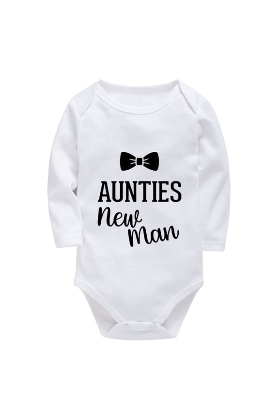 Aunties New Man Newborn Neutral Baby Clothes Long Sleeve Baby Girl Romper Newborn White Baby Clothes Unisex 0-3 Months