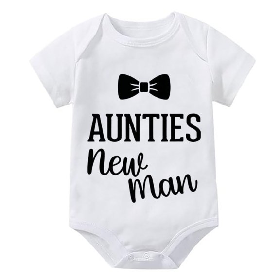 Aunties New Man Unisex Romper Short Sleeve Girl Romper White Baby Romper 0-3 Months Unisex