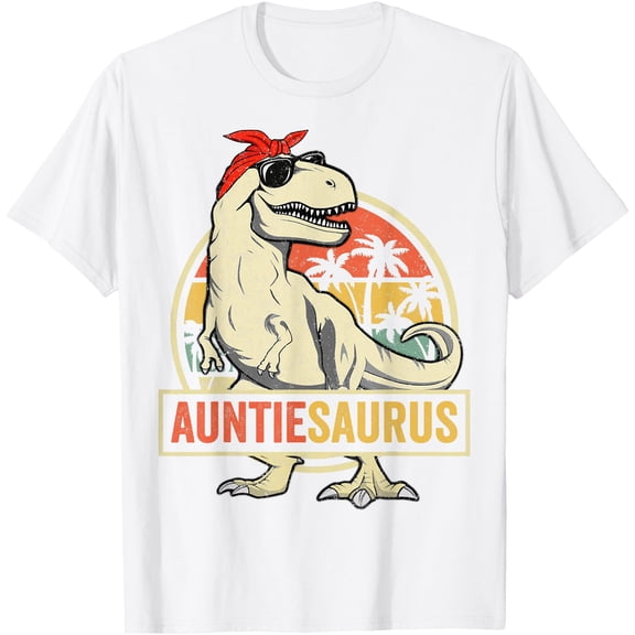 Auntiesaurus T Rex Dinosaur Aunt Saurus Family Matching Unisex T-Shirt for Men Women,White Color,Size M