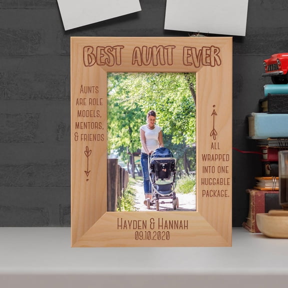 Aunts Are Role Models Mentors & Friends All Wrapped Into One Huggable Package Personalized Wooden Frame 4" x 6" Brown (Vertical)