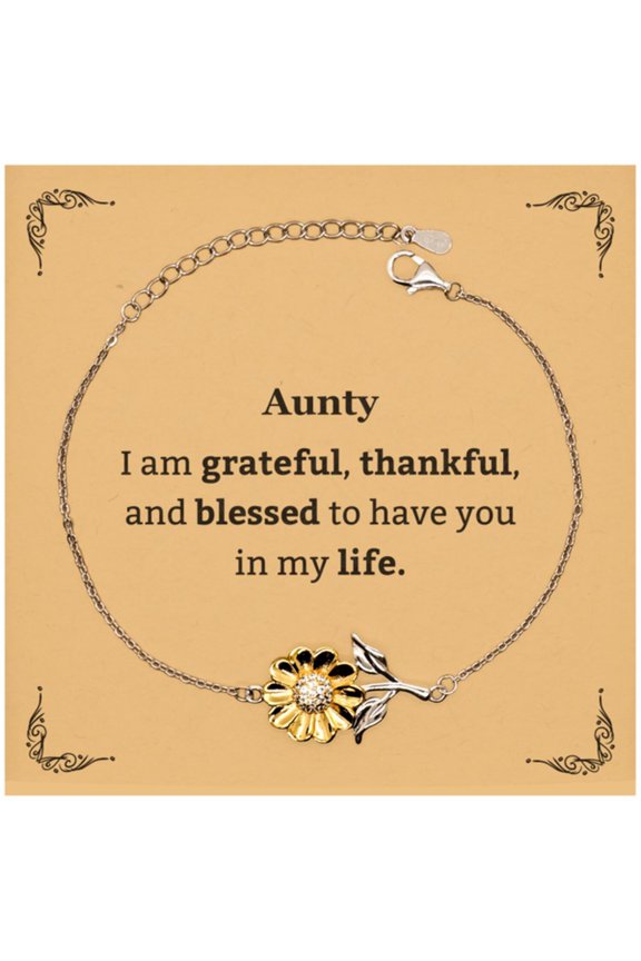 Aunty Appreciation Gifts, I am grateful, thankful, and blessed, Thank You Sunflower Bracelet for Aunty, Birthday Inspiration Gifts for Aunty
