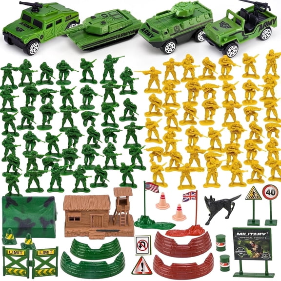 AuntyFey 105 Pieces Army Men Play Set with Accessories, Military Soldiers Toy Set for 3+ Boys Kids