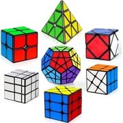 AuntyFey 7 Packs Magic Speed Cube Set, 2x2, 3x3, 4x4 Cube, Pyramid Triangle Stickerless Puzzle Cubes for Kids & Adults