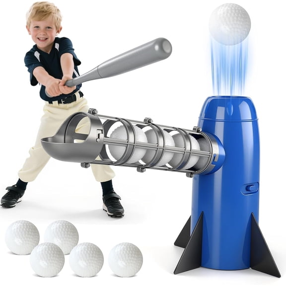 AuntyFey Auto Kids Baseball Pitching Machine, Baseball Training Equipment Toy for Kids, Blue