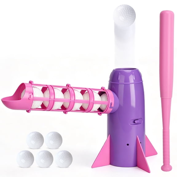 AuntyFey Auto Kids Baseball Pitching Machine, Baseball Training Equipment Toy for Kids, Purple