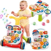 AuntyFey 3-IN-1 Baby Push Walker with Activity Center, Baby Walking Toy for 1 Year old, Push Walker Toy for Toddlers, Red