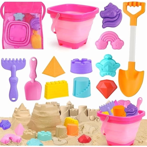 AuntyFey Collapsible Beach Toys for Kids, Sand Toys for Toddlers, Beach Toy Set with Collapsible Beach Buckets, Sandbox Toy for Kids