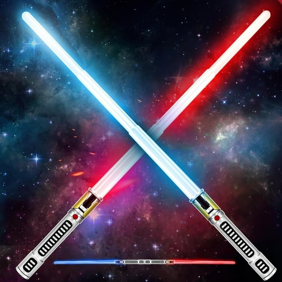 AuntyFey Light Up Saber Toy for Kids, 2 Packs Extendable 7 Colors Toy Light Up Saber, Toy Sword with LED Lights & Motion Sound for Boy