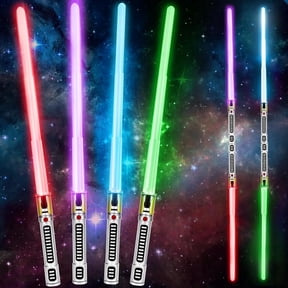 AuntyFey Light Up Saber Toy for Kids, 4 Packs Extendable 7 Colors Light Up Saber Toy with Connector, Toy Sword with LED Lights & Motion Noise for Boy