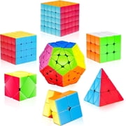 AuntyFey Speed Cube Set, 7 Packs Speed Magic Cube with 3x3, 2x2, 4x4, Pyramid, Megaminx Stickerless Cube for Kids Toddlers Adults, Puzzle Cube Set for Kid