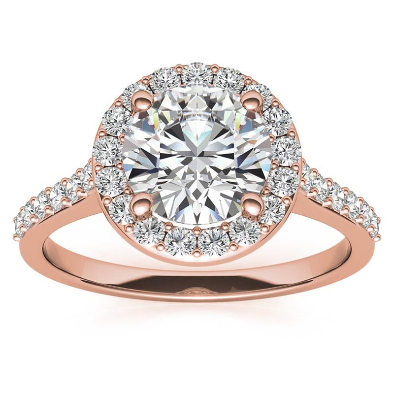 Auory 1 Carat Round Cut Moissanite Halo Engagement Ring in 18k Rose Gold Plating Over Sterling Silver for Women