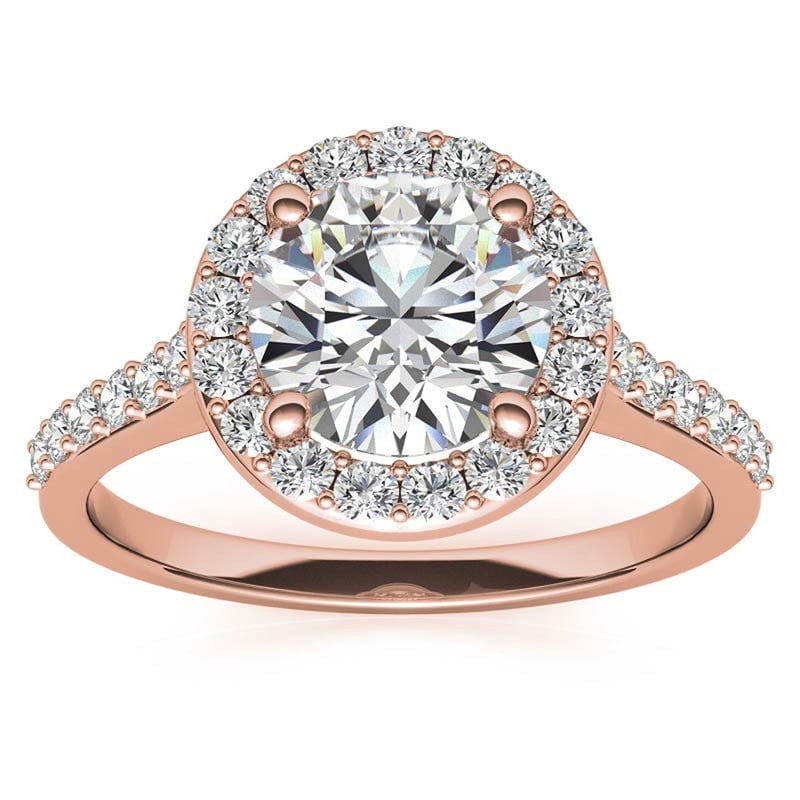 Auory 1 Carat Round Cut Moissanite Halo Engagement Ring in 18k Rose Gold Plating Over Sterling Silver for Women