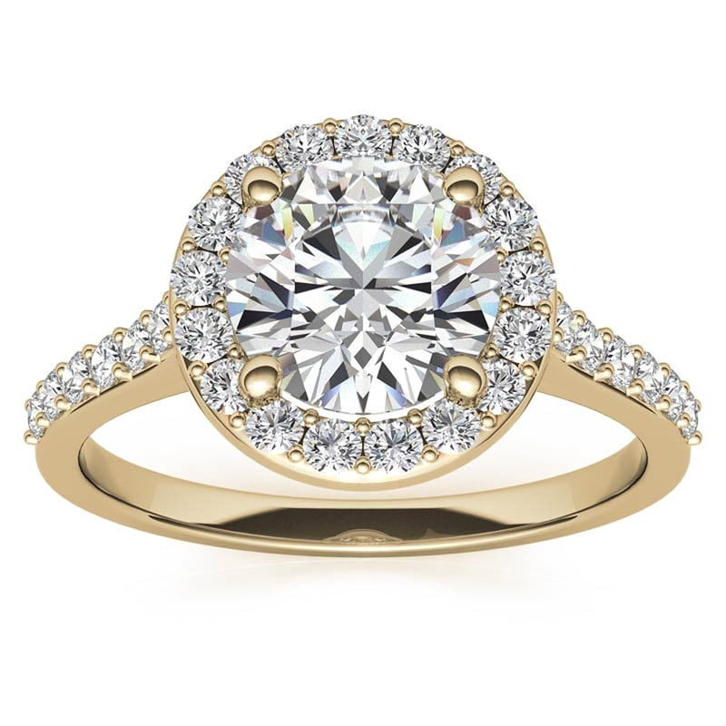 Auory 1 Carat Round Cut Moissanite Halo Engagement Ring in 18k Yellow Gold Plating Over Sterling Silver for Women