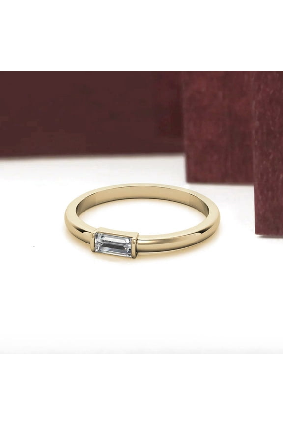 18k Yellow Gold Plated 0.25ct Solitaire Engagement Ring for Women – Classic Baguette-Cut Promise Ring – Elegant Jewelry Gift