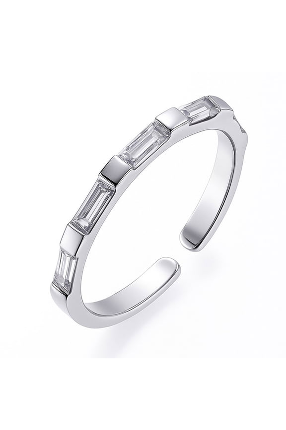 Adjustable Open Ended Moissanite Ring in White Gold Plated Silver, Daily Wear for Women