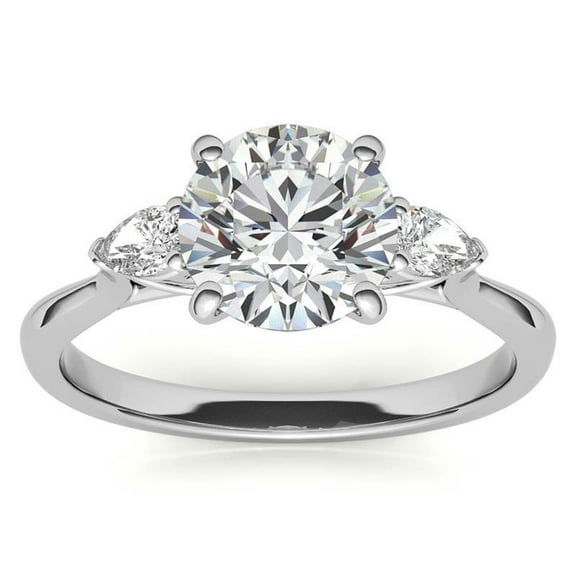 Auory Certified 2 Carat Round Cut Lab Created Moissanite Classic Three Stones Engagement Ring - Vintage Style Wedding Ring in 18K White Gold Plating over Silver