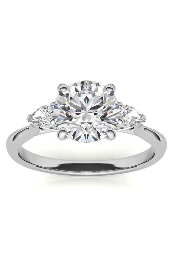 Certified 2 Carat Round Cut Lab Created Moissanite Classic Three Stones Engagement Ring - Vintage Style Wedding Ring in 18K White Gold Plating over Silver