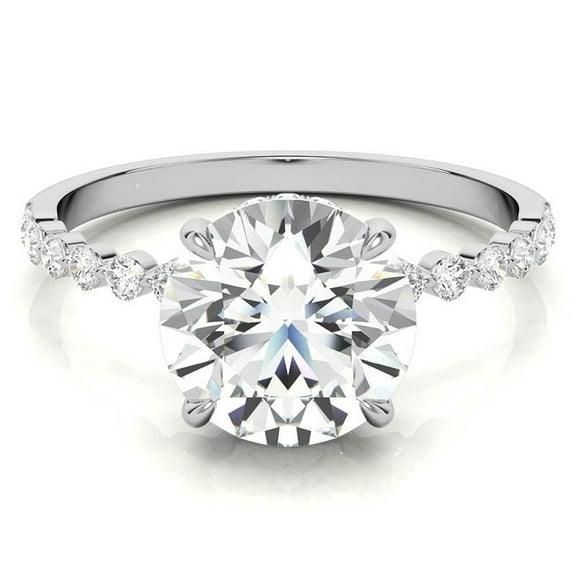 Auory Certified 2 Carat Round Cut Lab Created MoissaniteHalo Engagement Ring in 18K White Gold Plating for Women